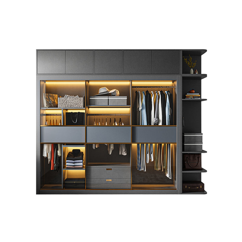 Grey Contemporary Wardrobe Closet Sliding Wardrobe Armoire with Drawer