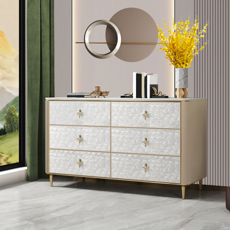 Classic Glam Double Dresser Stone Storage Chest with Metal Feet for Bedroom