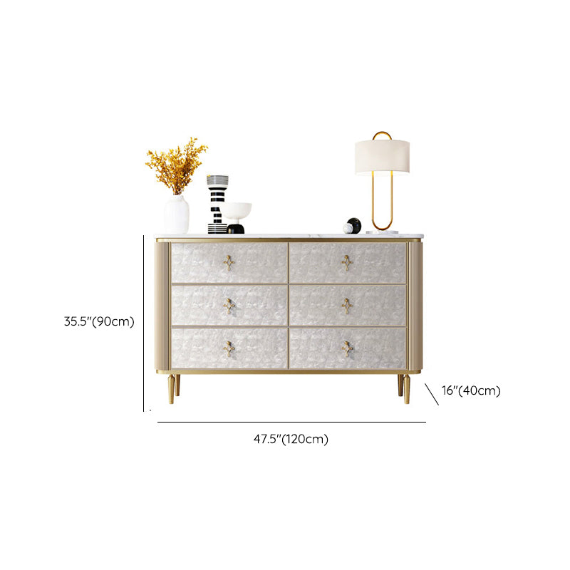Classic Glam Double Dresser Stone Storage Chest with Metal Feet for Bedroom
