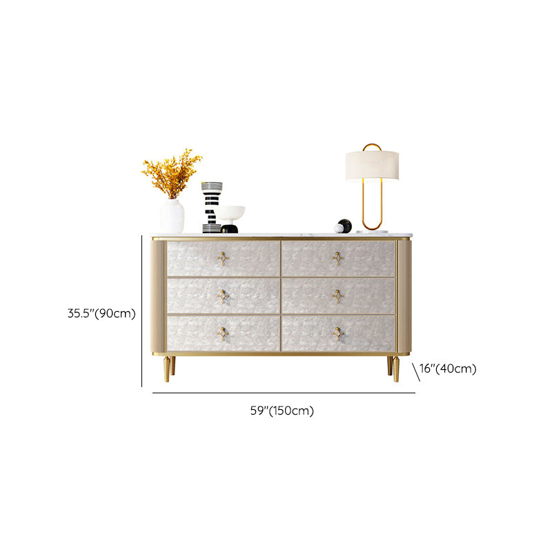 Classic Glam Double Dresser Stone Storage Chest with Metal Feet for Bedroom
