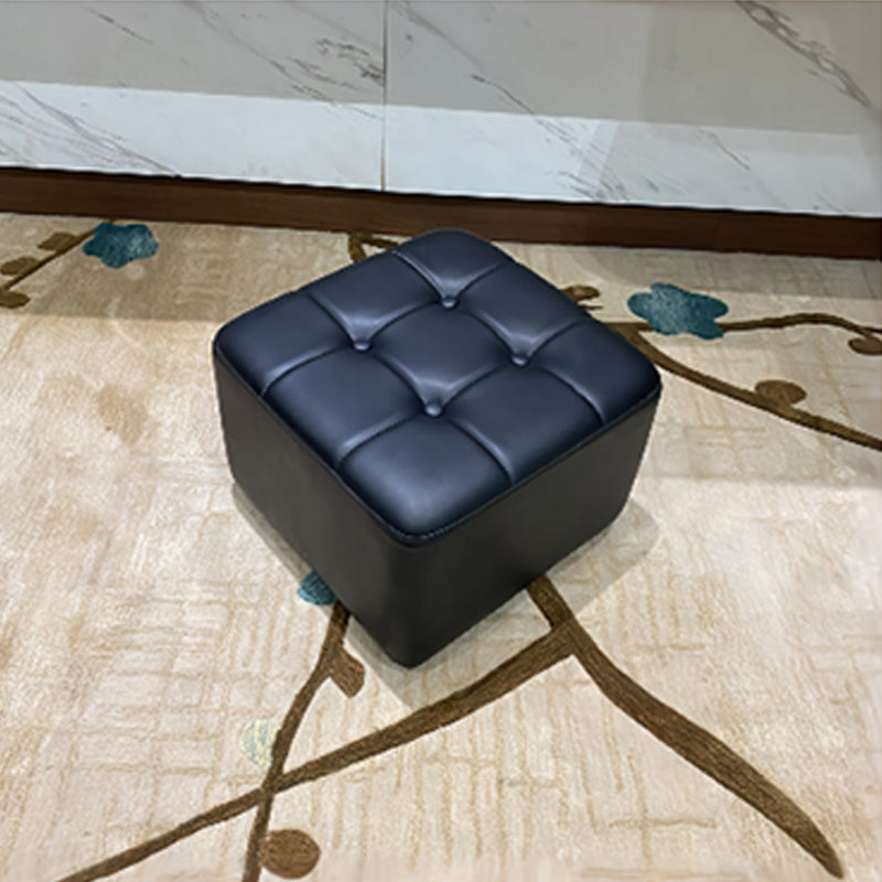 Mid-Century Modern Pouf Ottoman Genuine Leather Solid Color Tufted Square Ottoman