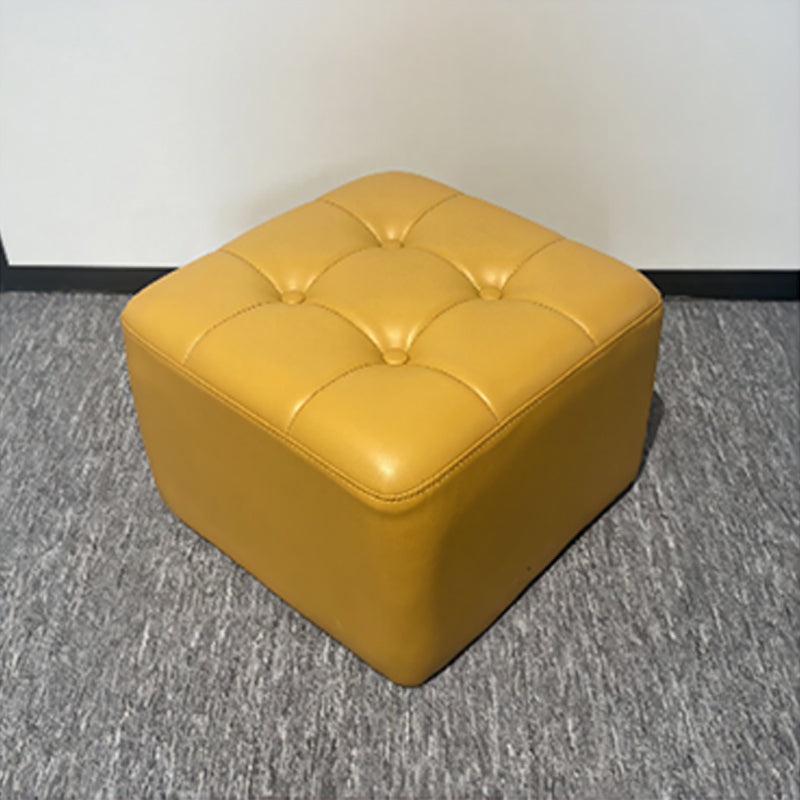 Mid-Century Modern Pouf Ottoman Genuine Leather Solid Color Tufted Square Ottoman
