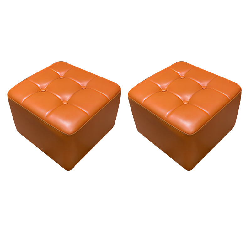 Mid-Century Modern Pouf Ottoman Genuine Leather Solid Color Tufted Square Ottoman