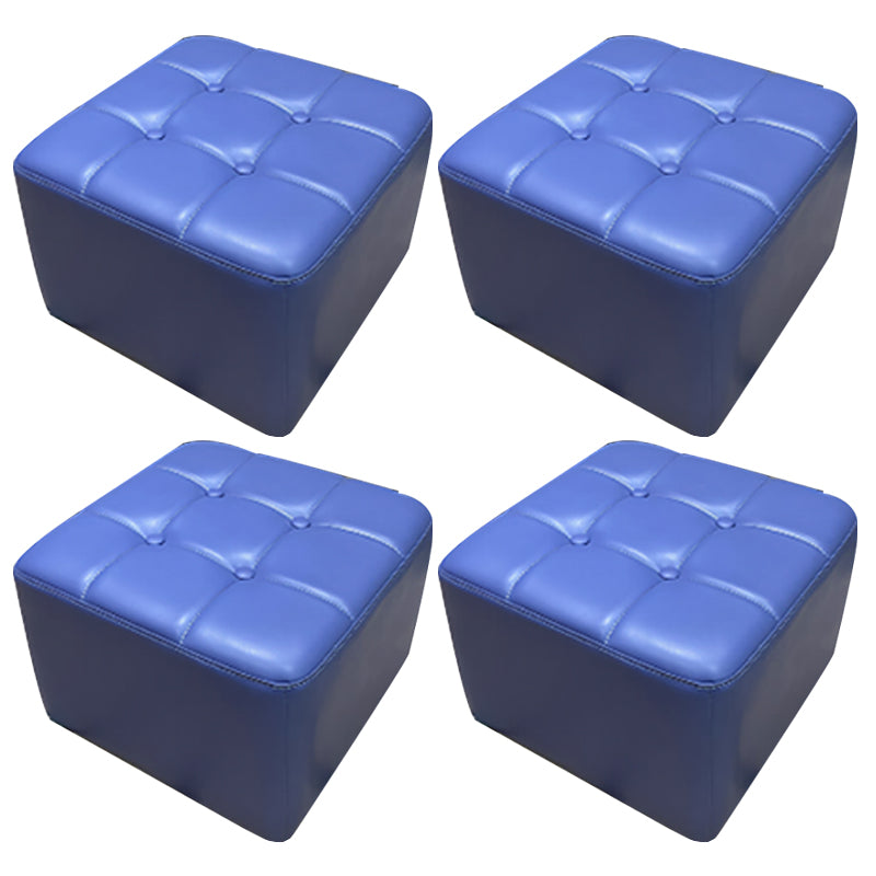 Mid-Century Modern Pouf Ottoman Genuine Leather Solid Color Tufted Square Ottoman