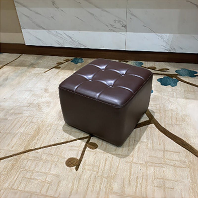 Mid-Century Modern Pouf Ottoman Genuine Leather Solid Color Tufted Square Ottoman