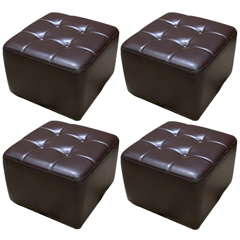 Mid-Century Modern Pouf Ottoman Genuine Leather Solid Color Tufted Square Ottoman