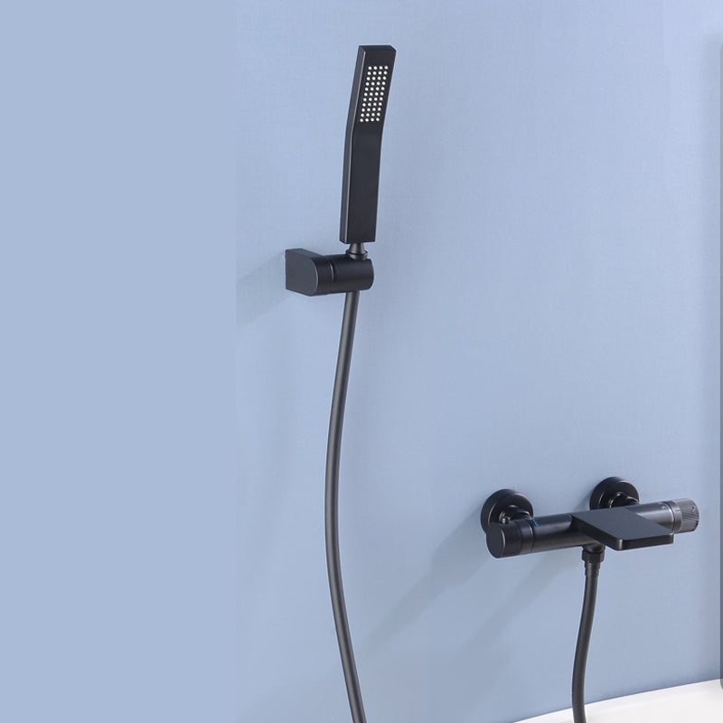 Waterfall Tub Filler Copper Wall-Mounted Double Knob Handle Tub Filler with Handshower