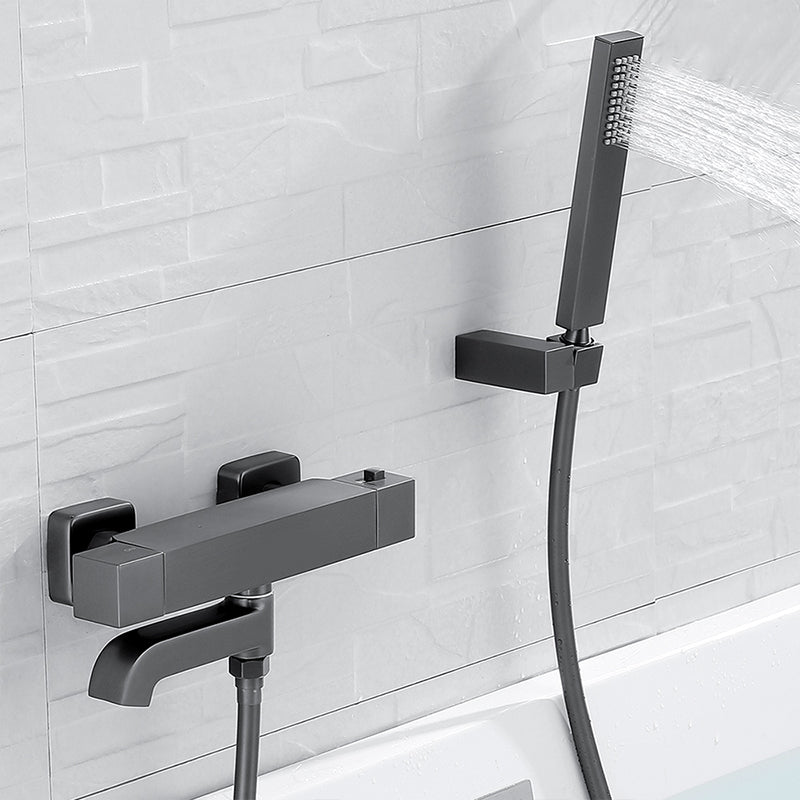 Black Tub Filler Wall-Mounted Brass Single Knob Handle Swivel Tub Filler with Handshower