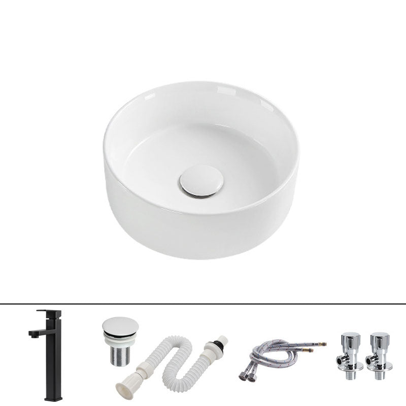 Modern Round Bathroom Sink Pop-Up Drain Vessel Bathroom Sink in white