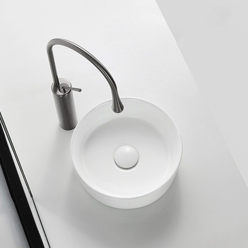 Modern Round Bathroom Sink Pop-Up Drain Vessel Bathroom Sink in white