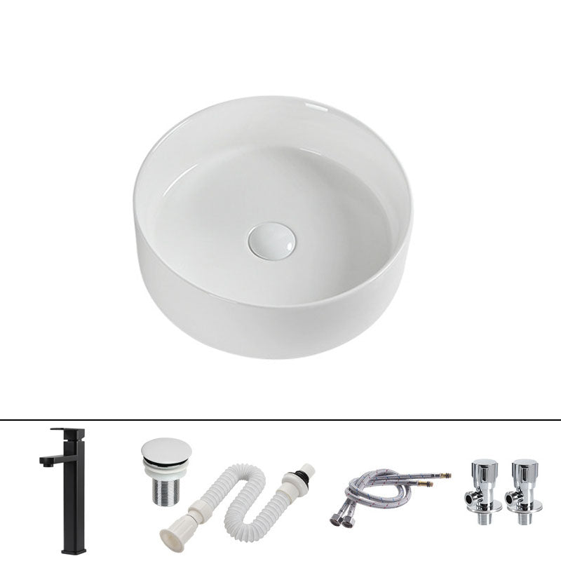 Modern Round Bathroom Sink Pop-Up Drain Vessel Bathroom Sink in white