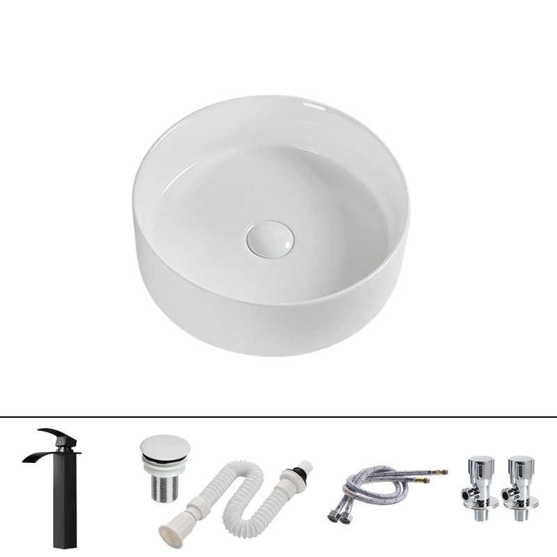 Modern Round Bathroom Sink Pop-Up Drain Vessel Bathroom Sink in white