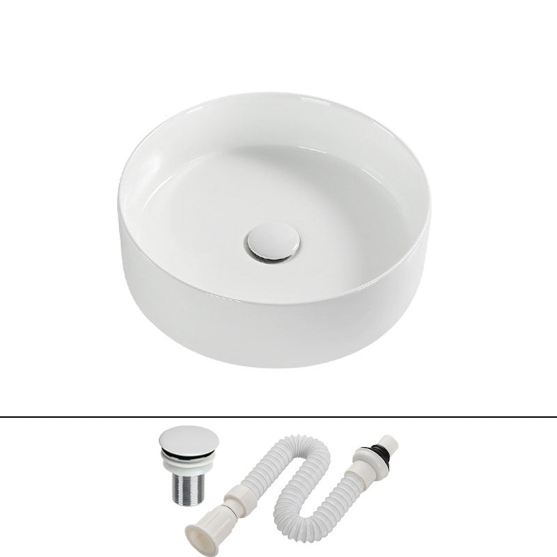 Modern Round Bathroom Sink Pop-Up Drain Vessel Bathroom Sink in white