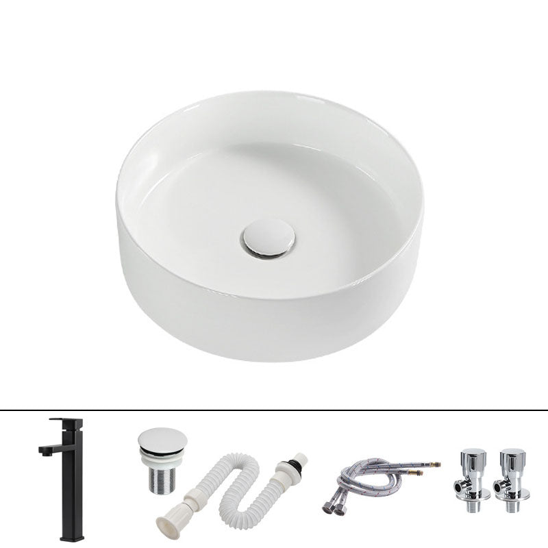 Modern Round Bathroom Sink Pop-Up Drain Vessel Bathroom Sink in white