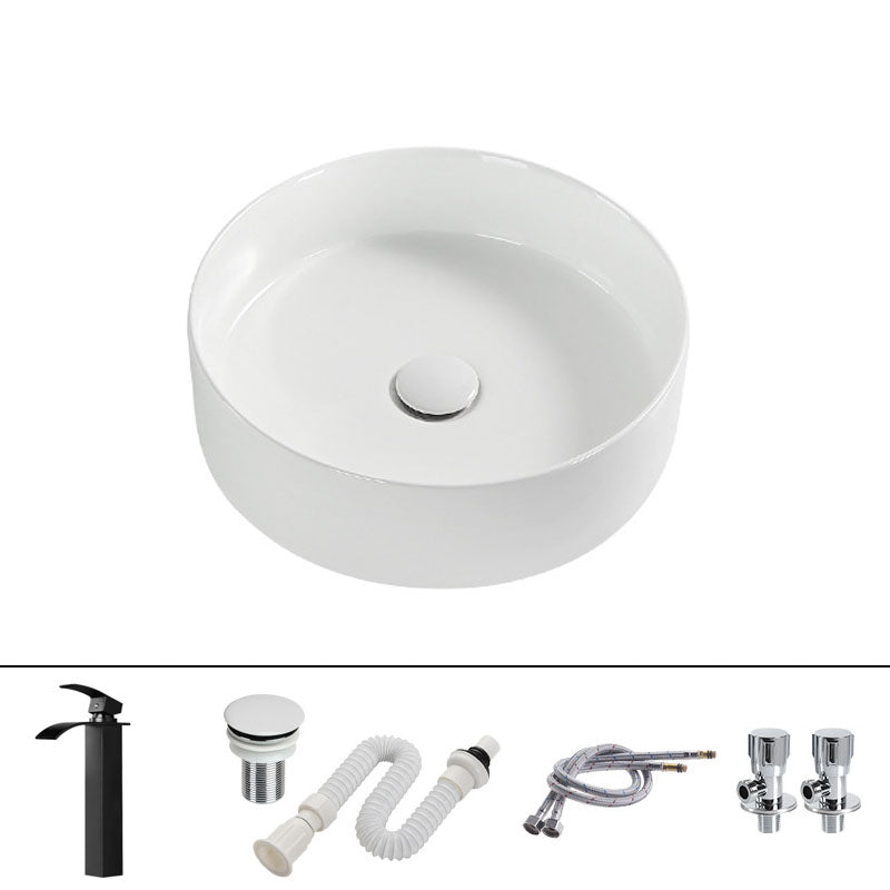 Modern Round Bathroom Sink Pop-Up Drain Vessel Bathroom Sink in white