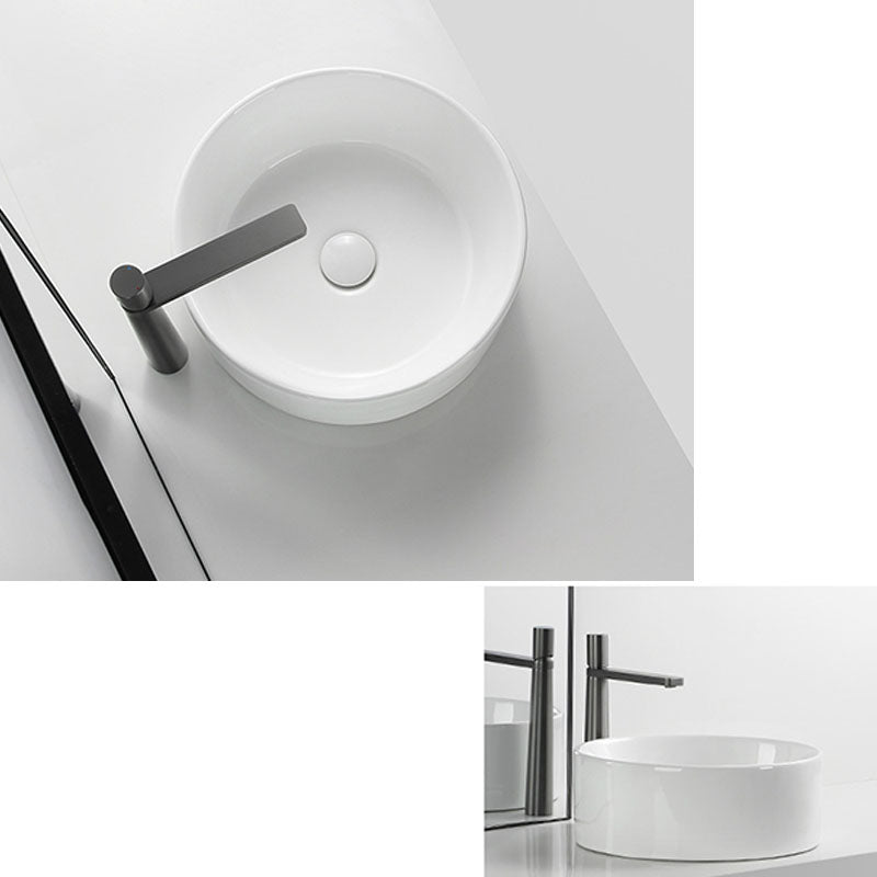 Modern Round Bathroom Sink Pop-Up Drain Vessel Bathroom Sink in white
