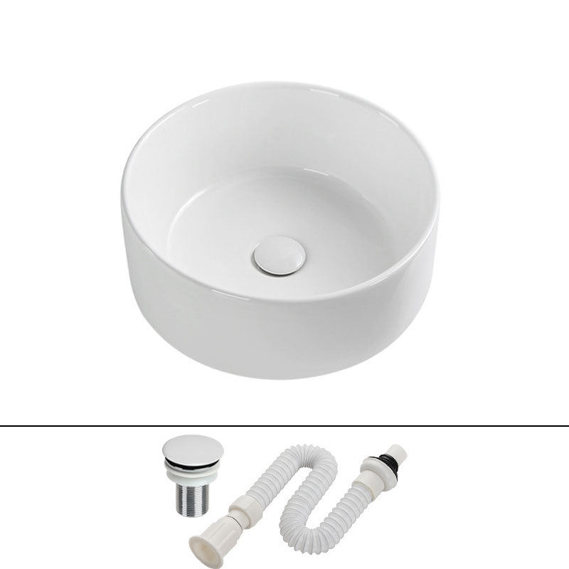 Modern Round Bathroom Sink Pop-Up Drain Vessel Bathroom Sink in white