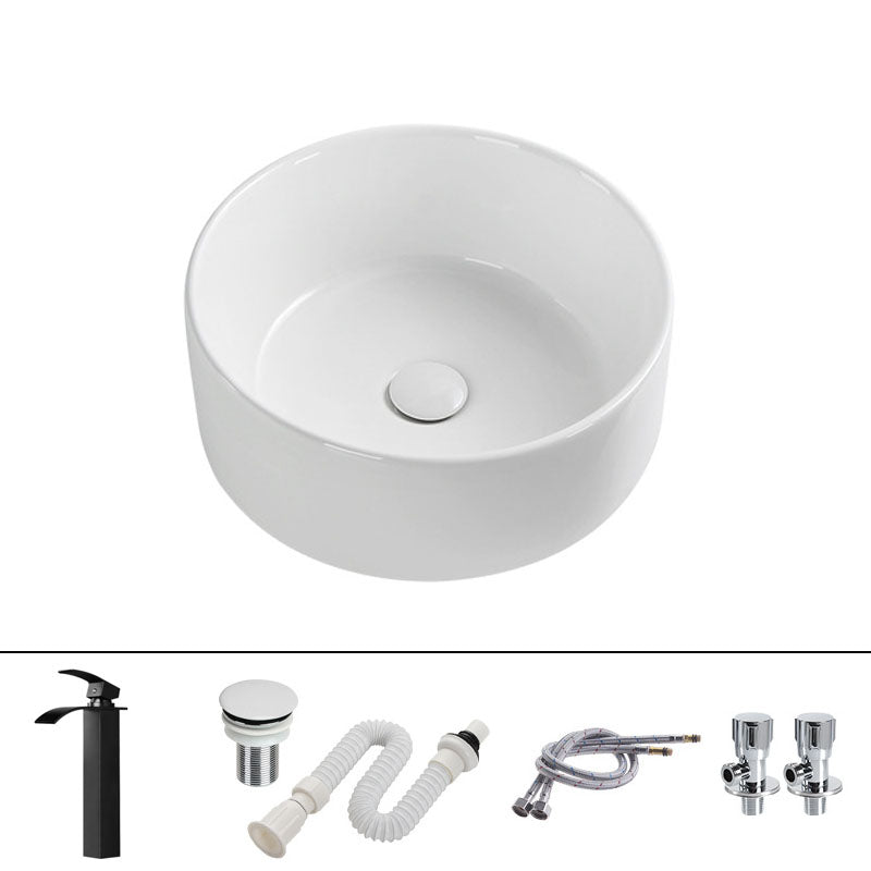 Modern Round Bathroom Sink Pop-Up Drain Vessel Bathroom Sink in white