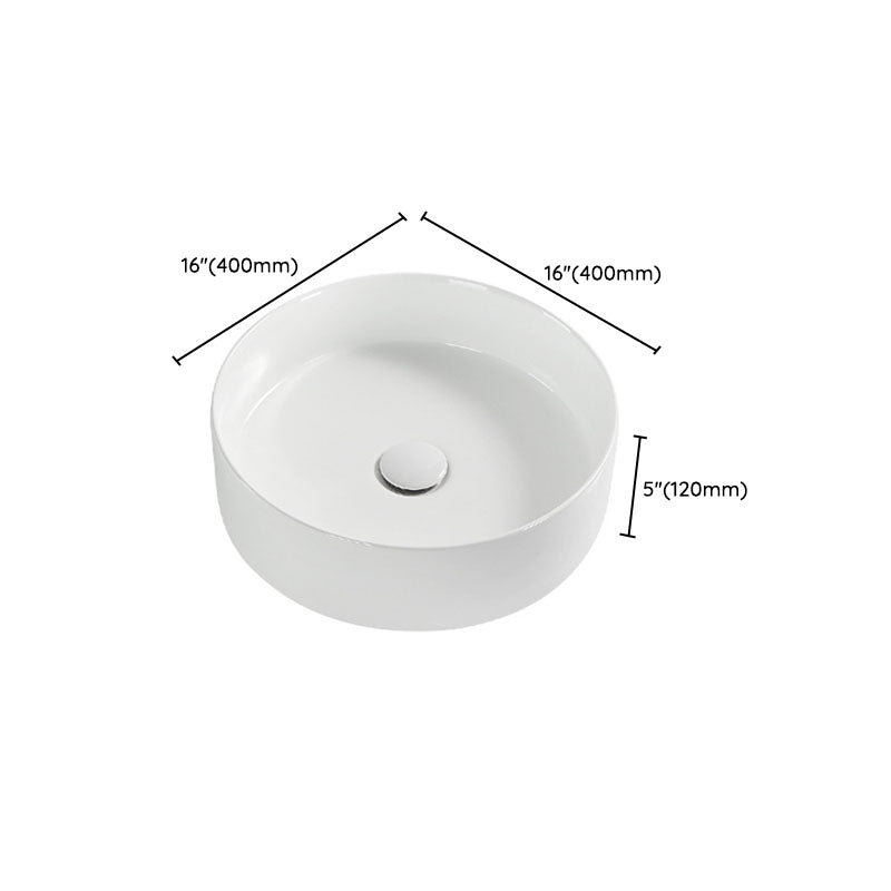 Modern Round Bathroom Sink Pop-Up Drain Vessel Bathroom Sink in white