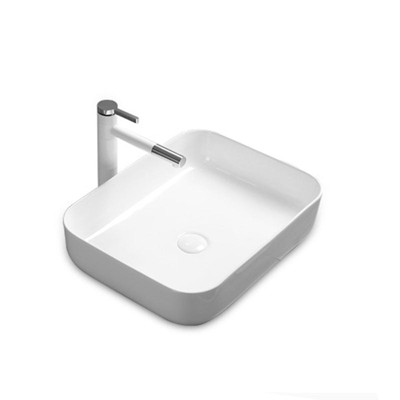 Modern Bathroom Sink Rectangular Porcelain Trough Sink with Pop-Up Drain
