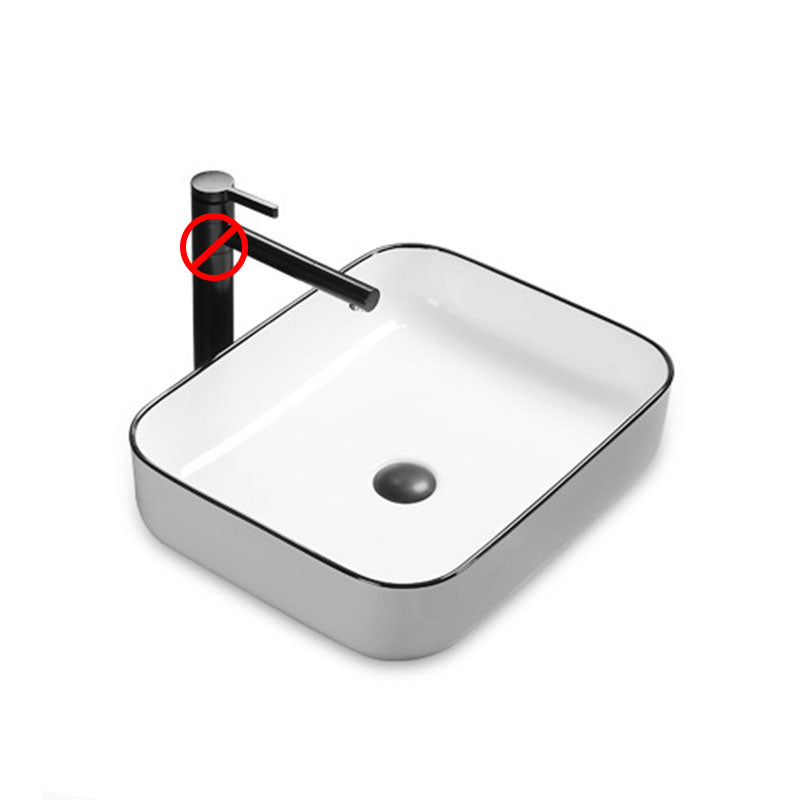 Modern Bathroom Sink Rectangular Porcelain Trough Sink with Pop-Up Drain