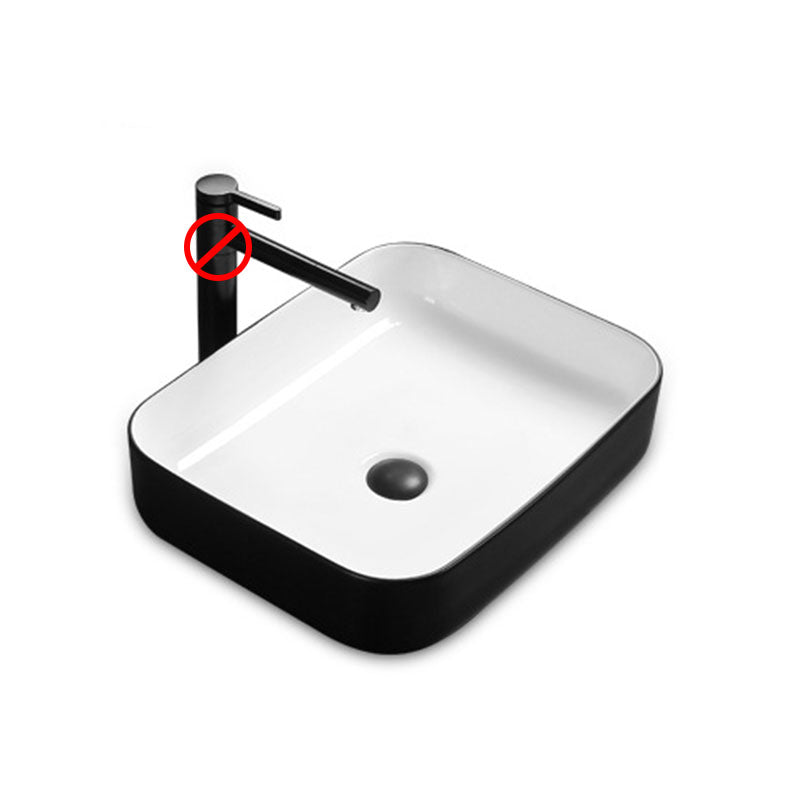 Modern Bathroom Sink Rectangular Porcelain Trough Sink with Pop-Up Drain