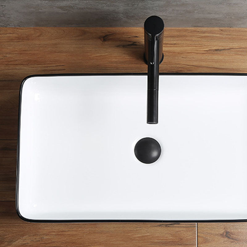 Modern Bathroom Sink Rectangular Porcelain Trough Sink with Pop-Up Drain
