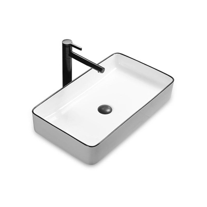 Modern Bathroom Sink Rectangular Porcelain Trough Sink with Pop-Up Drain