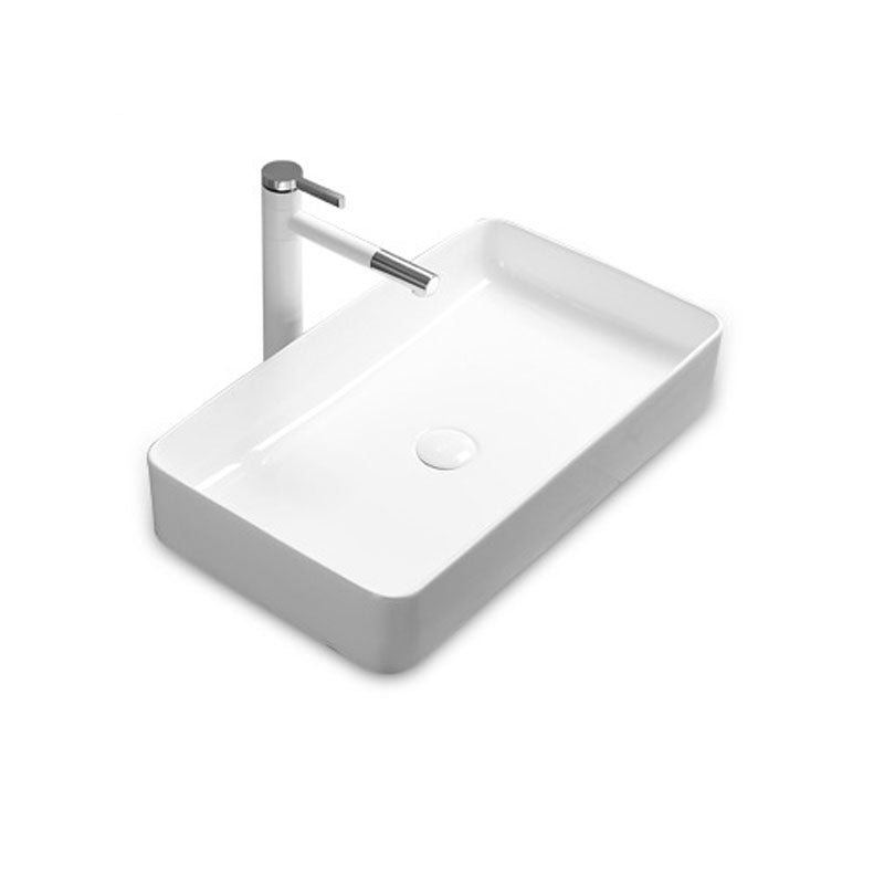 Modern Bathroom Sink Rectangular Porcelain Trough Sink with Pop-Up Drain