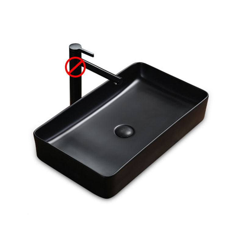 Modern Bathroom Sink Rectangular Porcelain Trough Sink with Pop-Up Drain