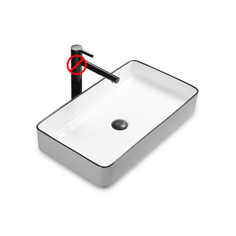 Modern Bathroom Sink Rectangular Porcelain Trough Sink with Pop-Up Drain