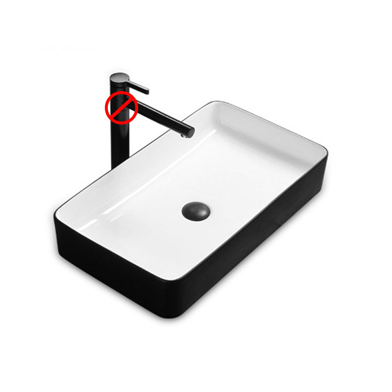 Modern Bathroom Sink Rectangular Porcelain Trough Sink with Pop-Up Drain
