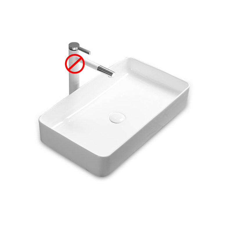 Modern Bathroom Sink Rectangular Porcelain Trough Sink with Pop-Up Drain