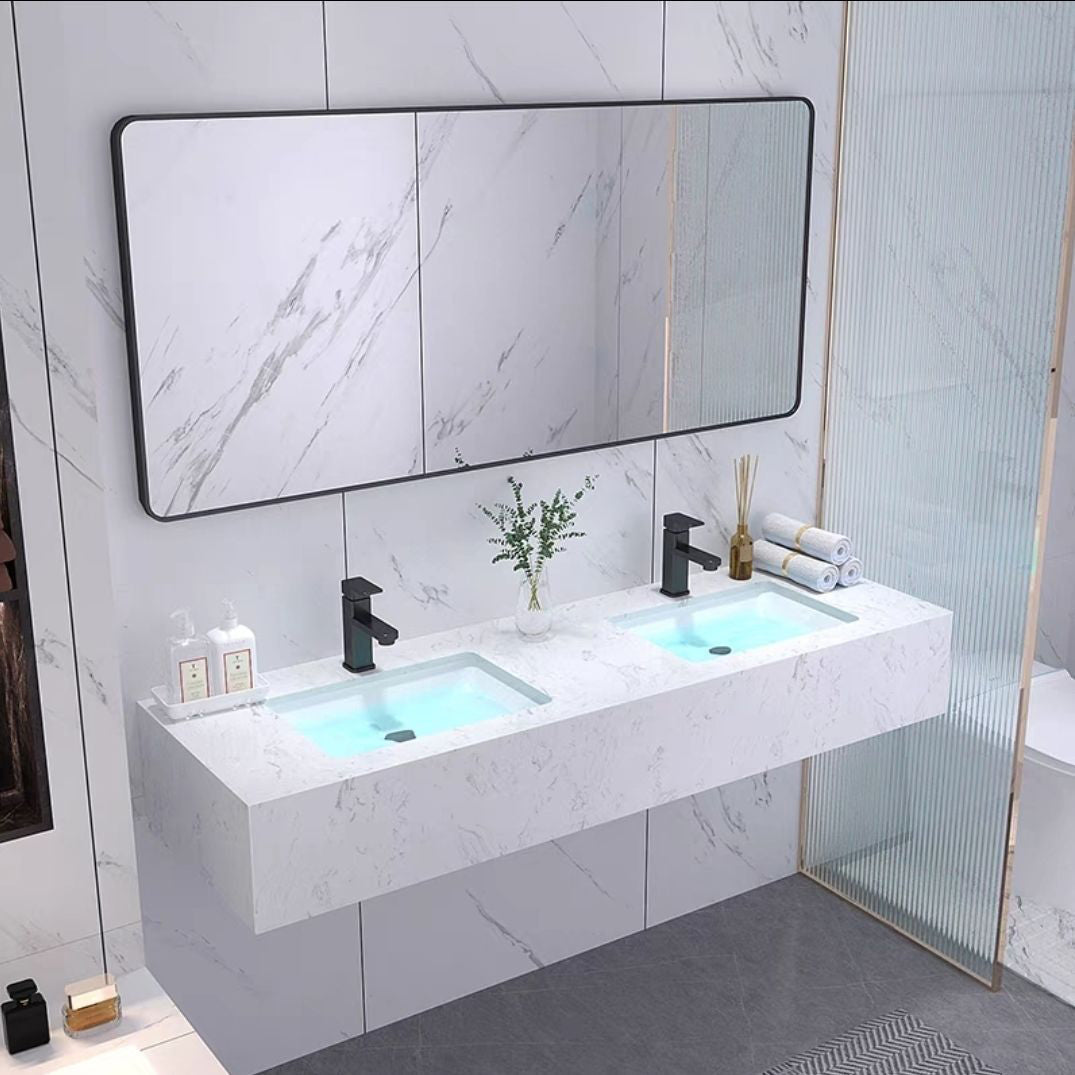 Bathroom Marble Vanity Set Modern Solid Color Sink Vanity with Mirror