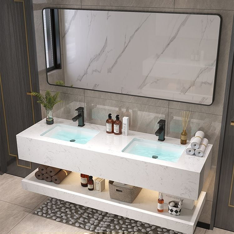 Bathroom Marble Vanity Set Modern Solid Color Sink Vanity with Mirror