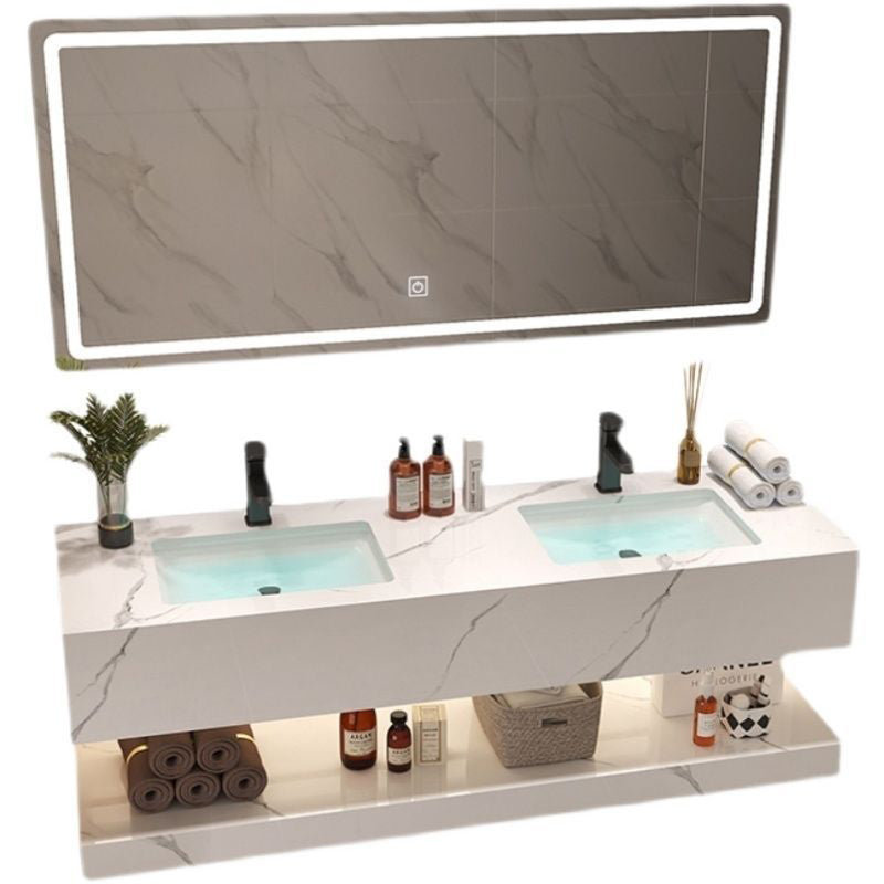 Bathroom Marble Vanity Set Modern Solid Color Sink Vanity with Mirror