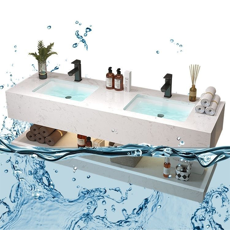 Bathroom Marble Vanity Set Modern Solid Color Sink Vanity with Mirror