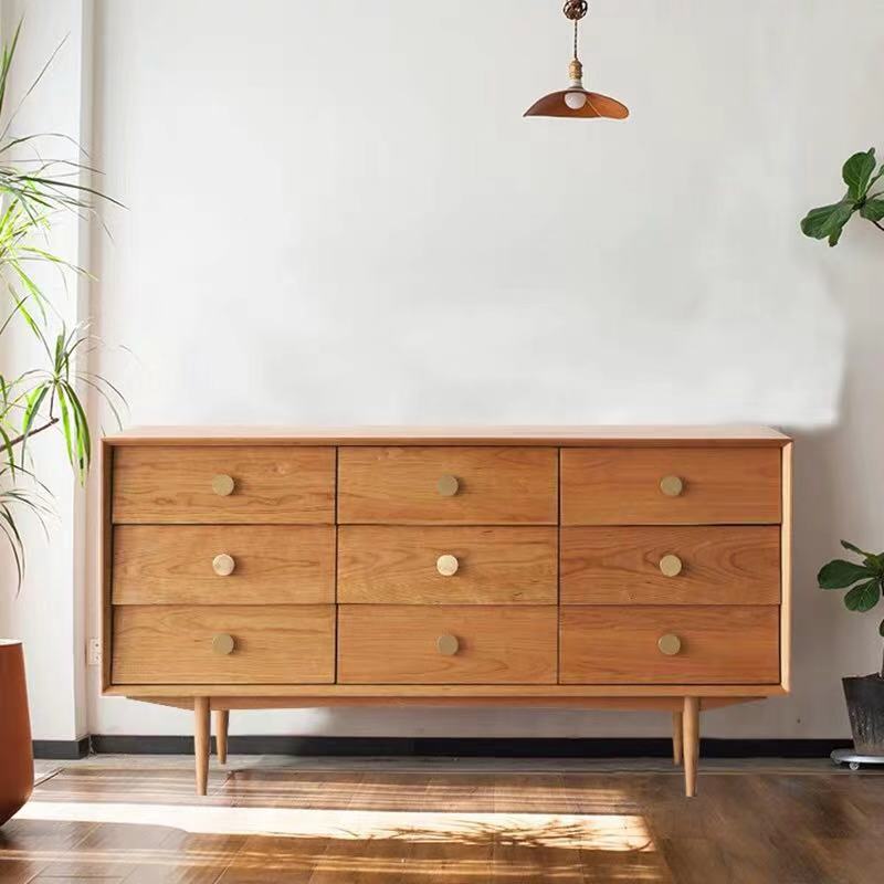 Ultra-Modern Double Dresser Horizontal Solid Wood Storage Chest Dresser for Bedroom