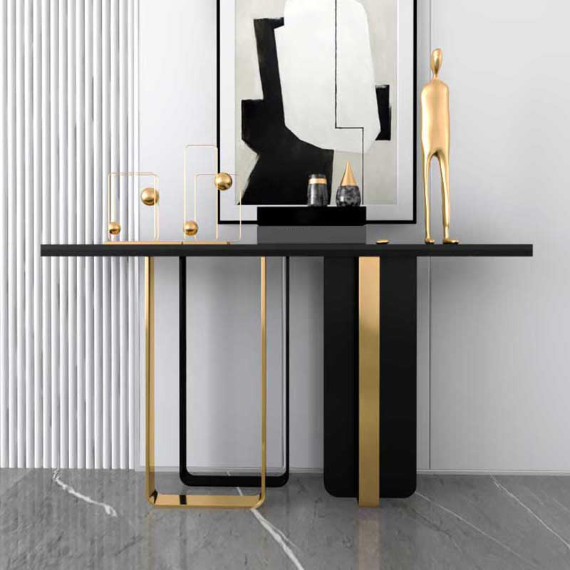 Stone Rectangular Console Table Glam 31.5" Tall Accent Table