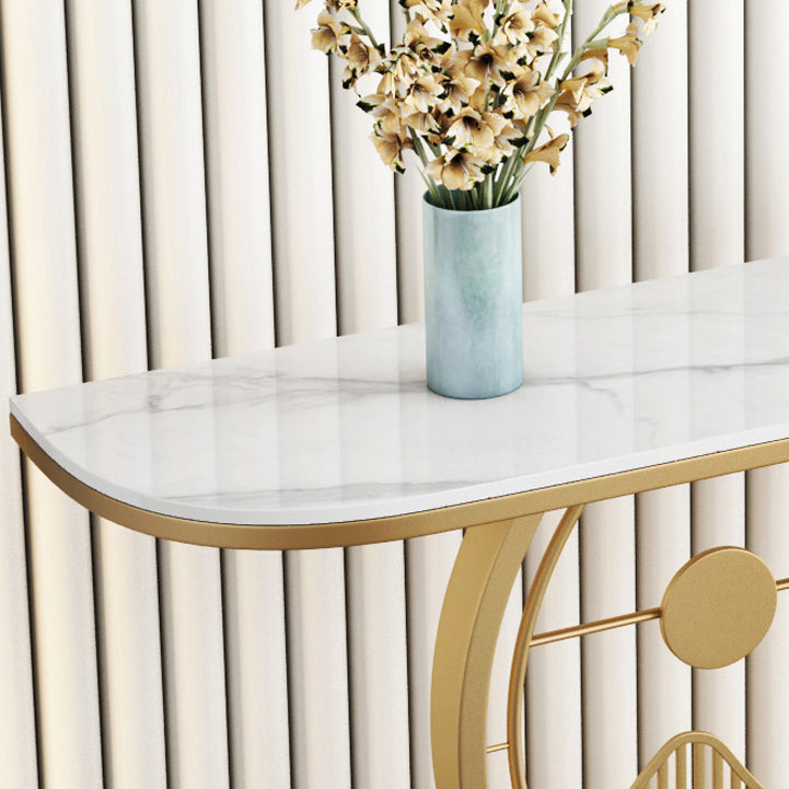 Glam Stone Half Moon Accent Table 1-shelf 31.5" Tall Console Table