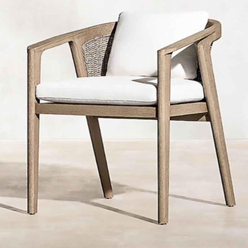 Solid Wood Patio Dining Chair Modern Upholstered Chairs in Light Brown
