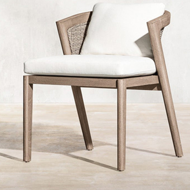 Solid Wood Patio Dining Chair Modern Upholstered Chairs in Light Brown