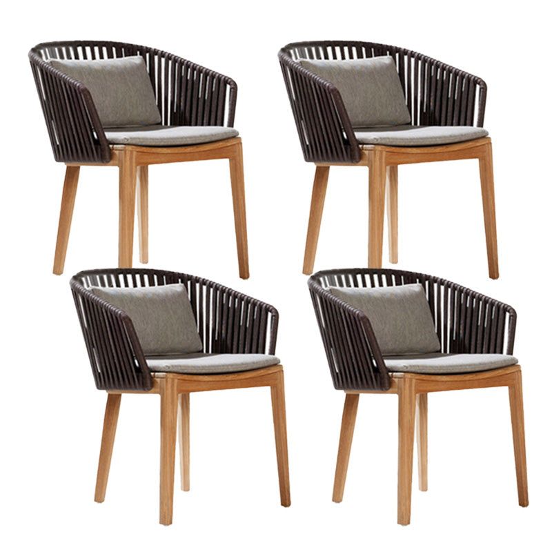 Tropical Brown Teak Upholstered Removable Cushion Outdoor Bistro Chairs