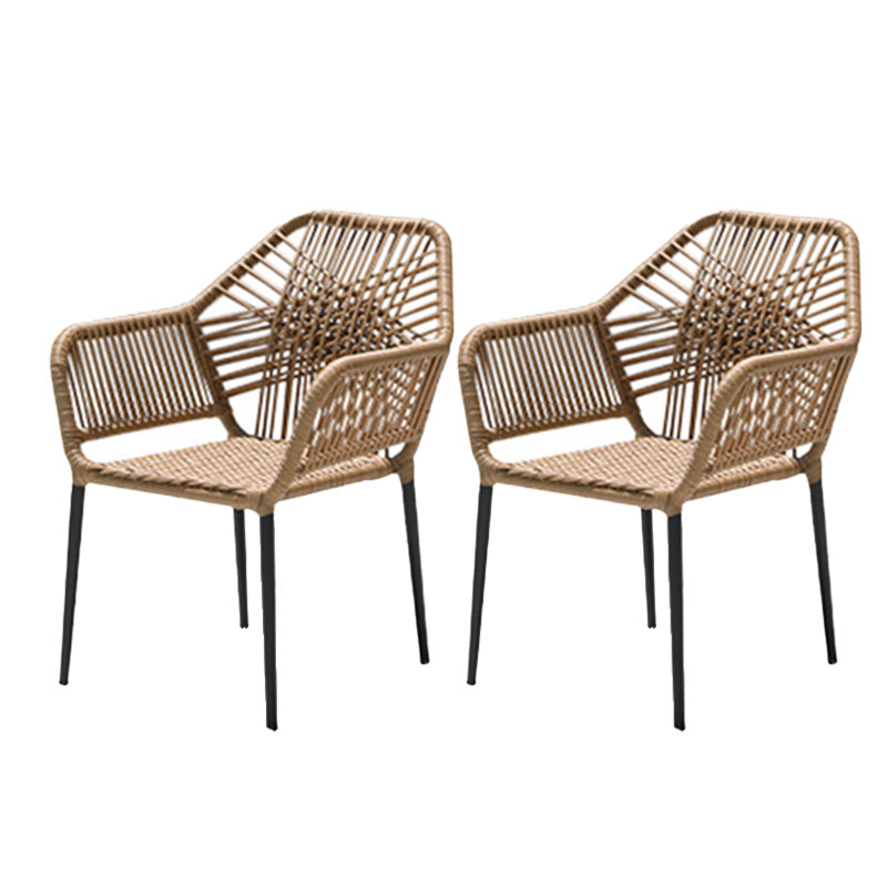 Tropical Outdoor Bistro Stacking Chairs with Arms in Faux Rattan