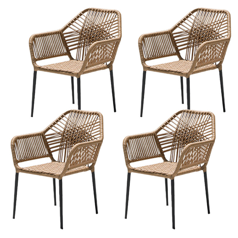 Tropical Outdoor Bistro Stacking Chairs with Arms in Faux Rattan