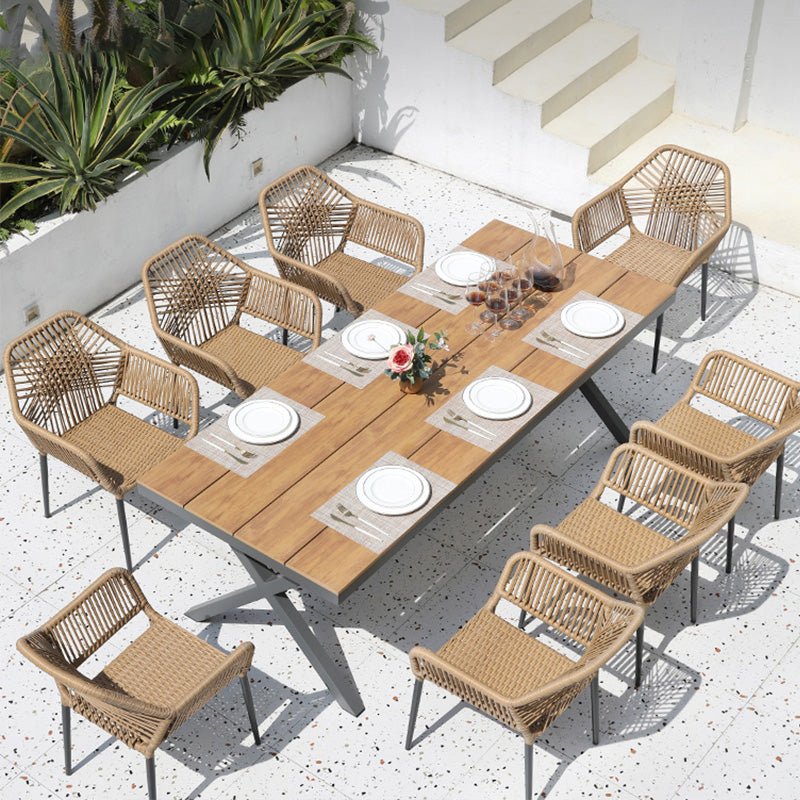 Tropical Outdoor Bistro Stacking Chairs with Arms in Faux Rattan