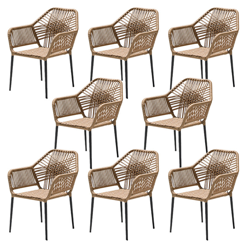 Tropical Outdoor Bistro Stacking Chairs with Arms in Faux Rattan