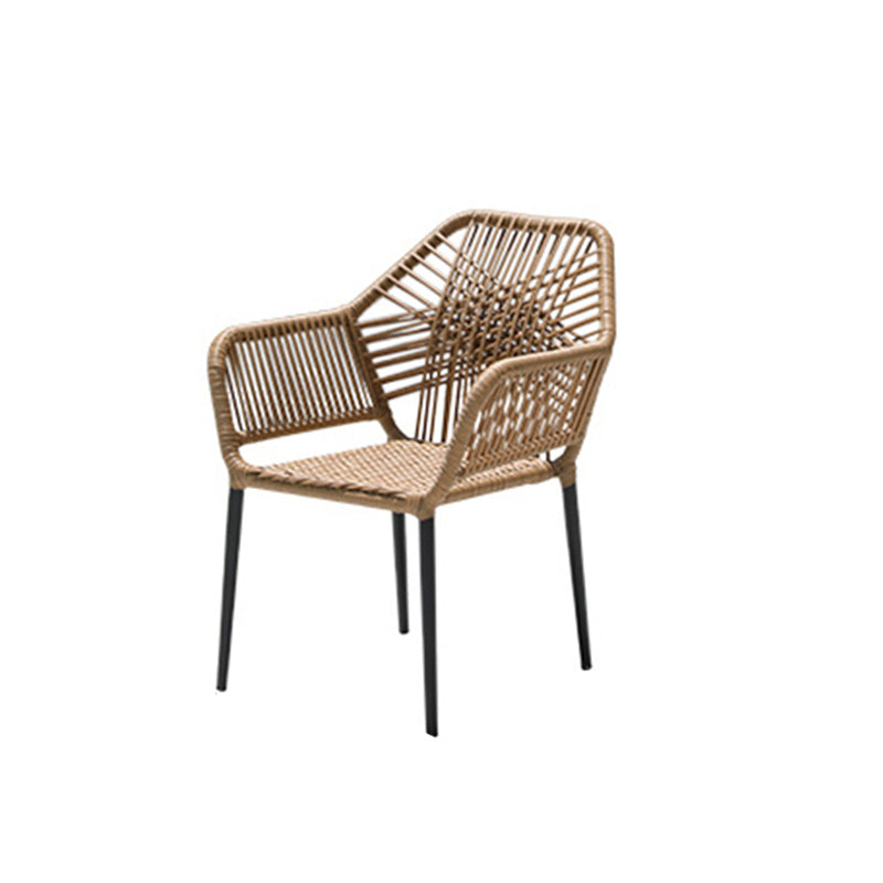 Tropical Outdoor Bistro Stacking Chairs with Arms in Faux Rattan