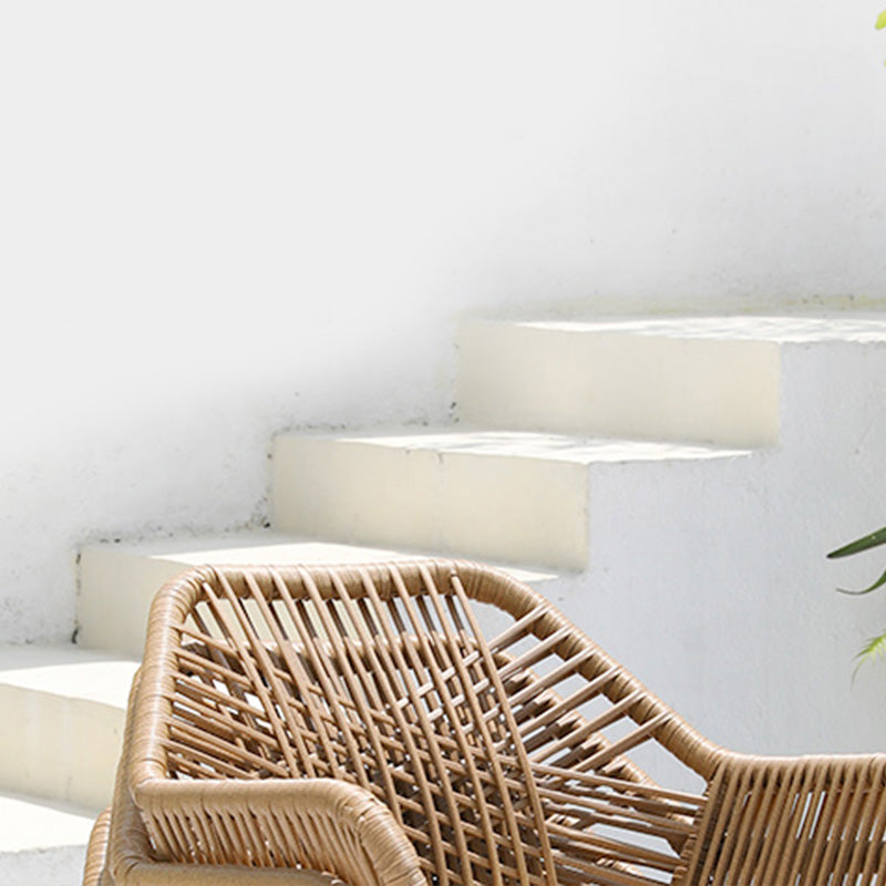 Tropical Outdoor Bistro Stacking Chairs with Arms in Faux Rattan