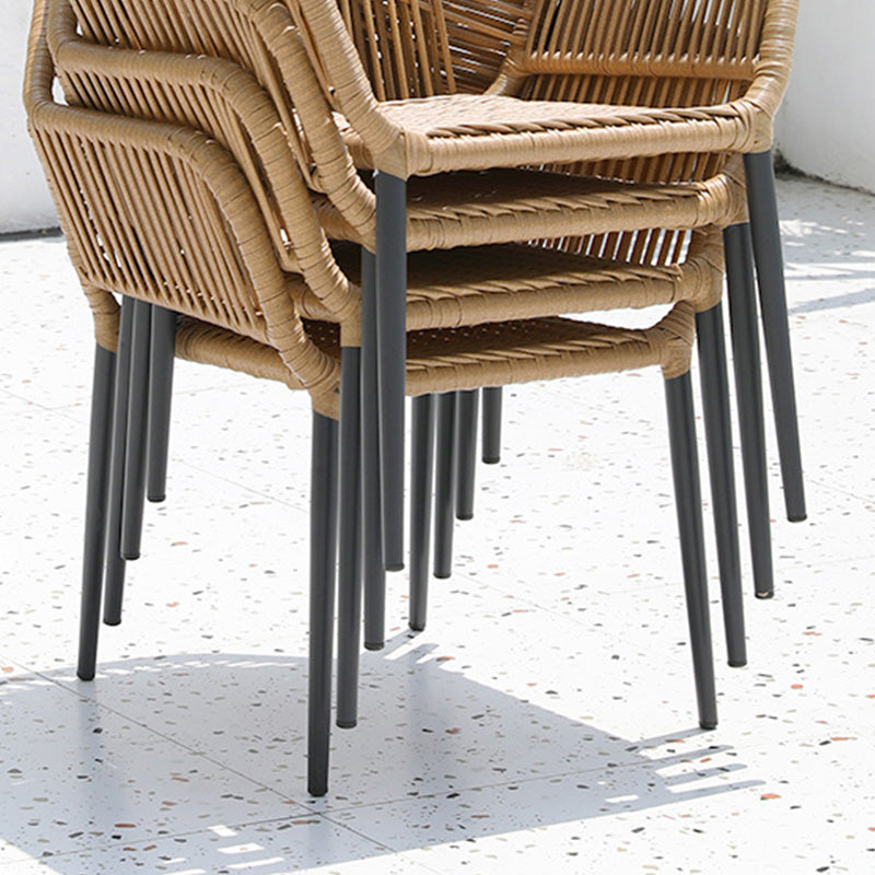 Tropical Outdoor Bistro Stacking Chairs with Arms in Faux Rattan